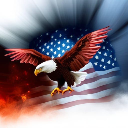 Majestic Eagle with American Flag, Detailed Digital Art