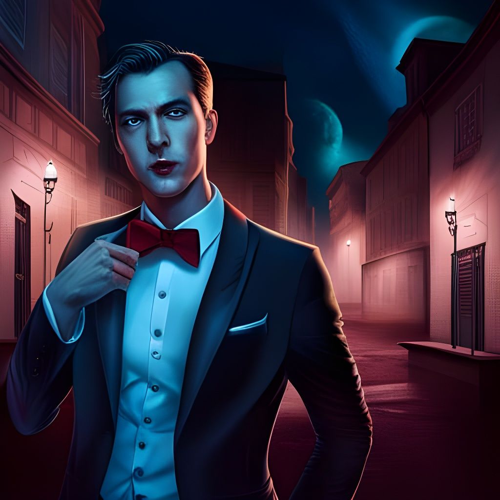 Handsome Vampire in Dark Alley at Night