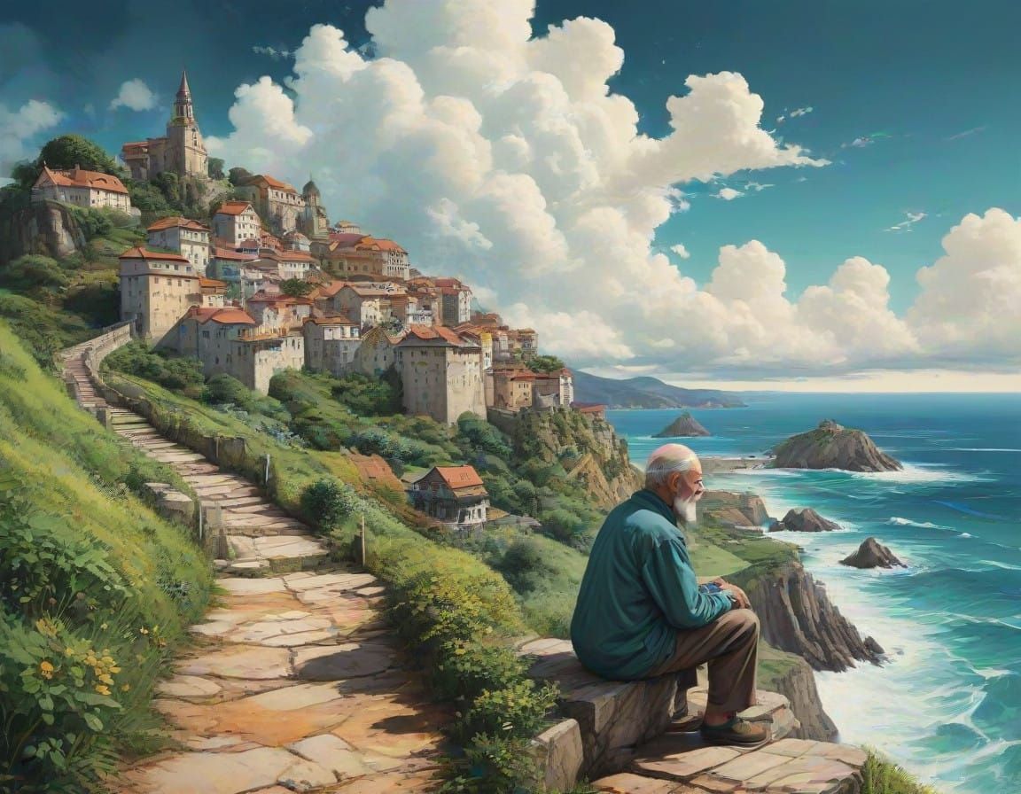 Utopian Coastal Cityscape with Futuristic Architecture