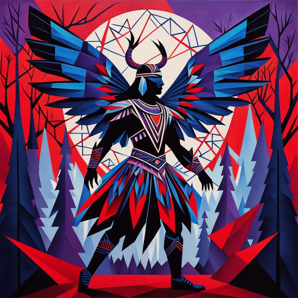 Cubist Native American Dancer with Lightning