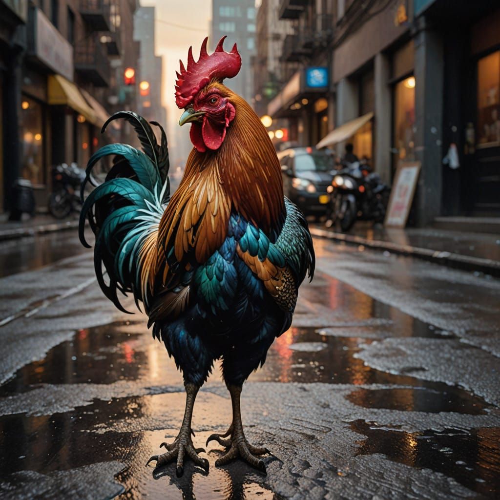 Rooster in Urban Jazz Oasis