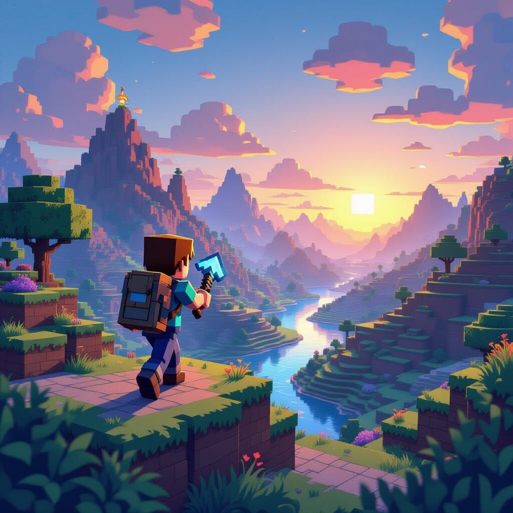 Minecraft Character in Vibrant Blocky World