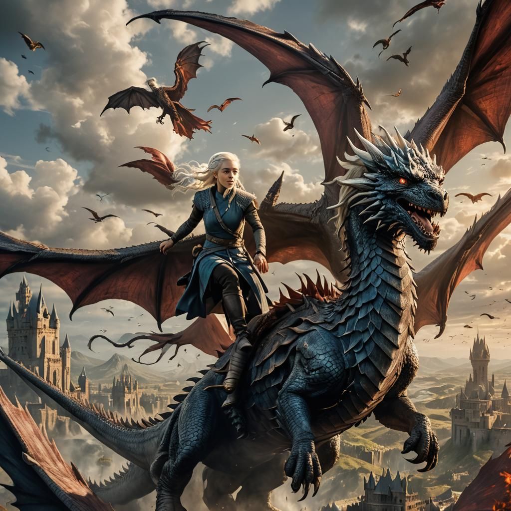 Daenerys on Dragon: Detailed Fantasy Art