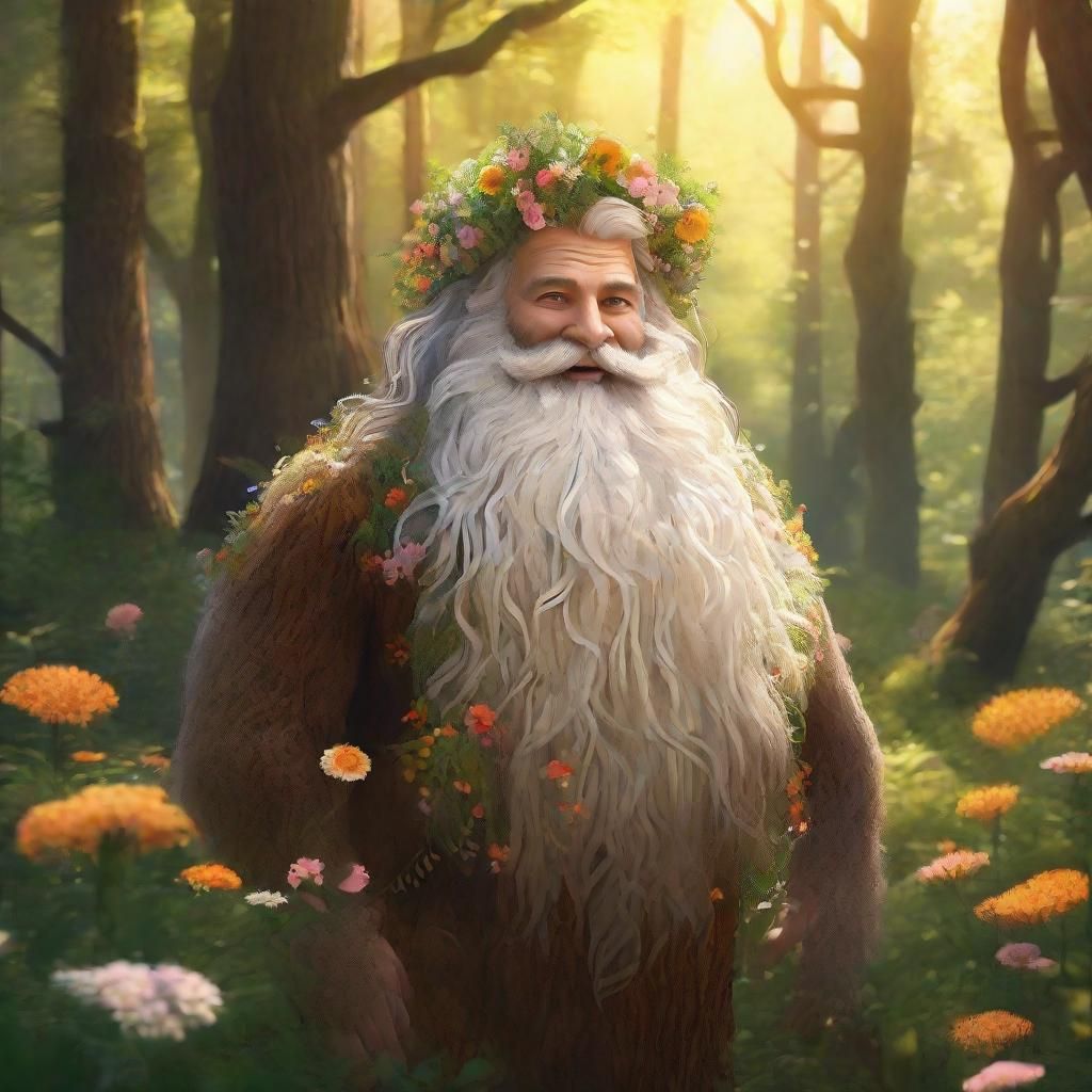 Mythical Forest Giant with Flower Beard Concept Art