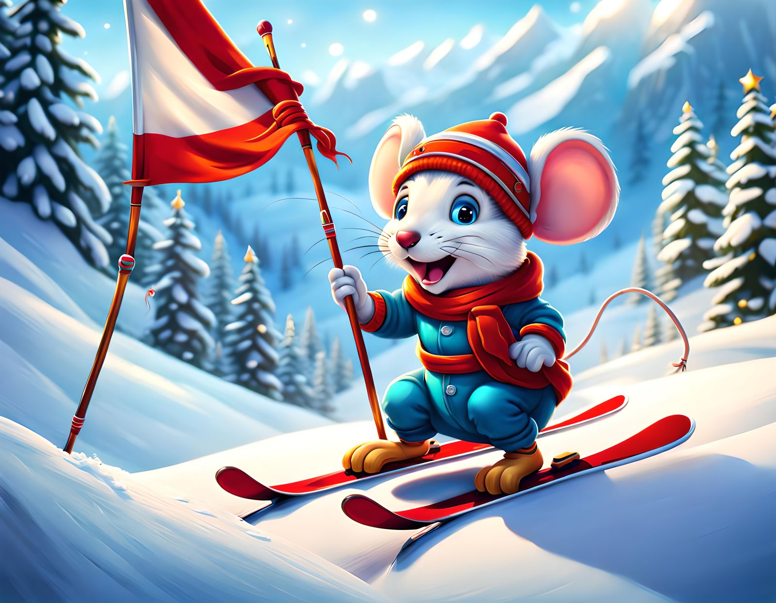 Mr Mouse doesn't quite get the winter Olympics slalom rules - we won't tell