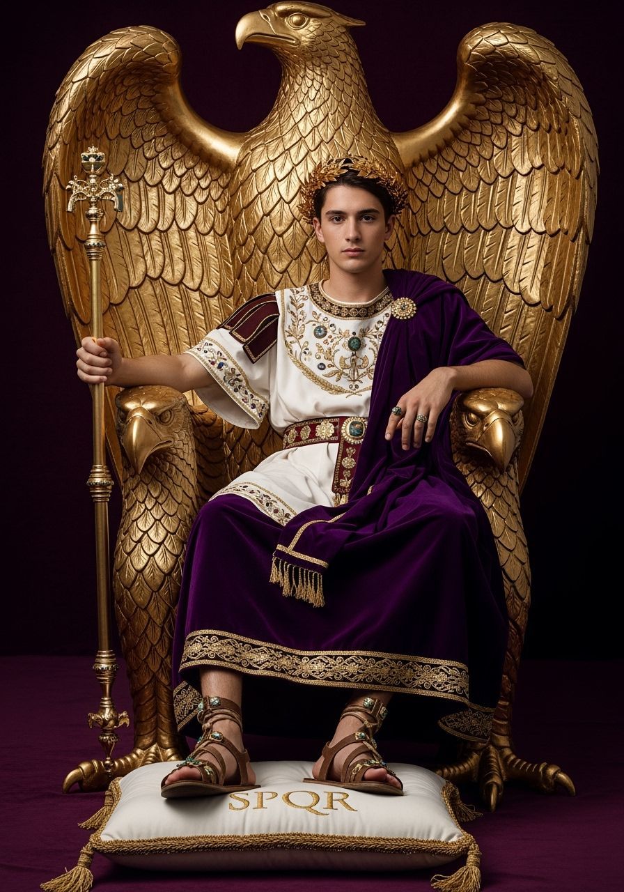 Young Roman Emperor on Gold Eagle Throne