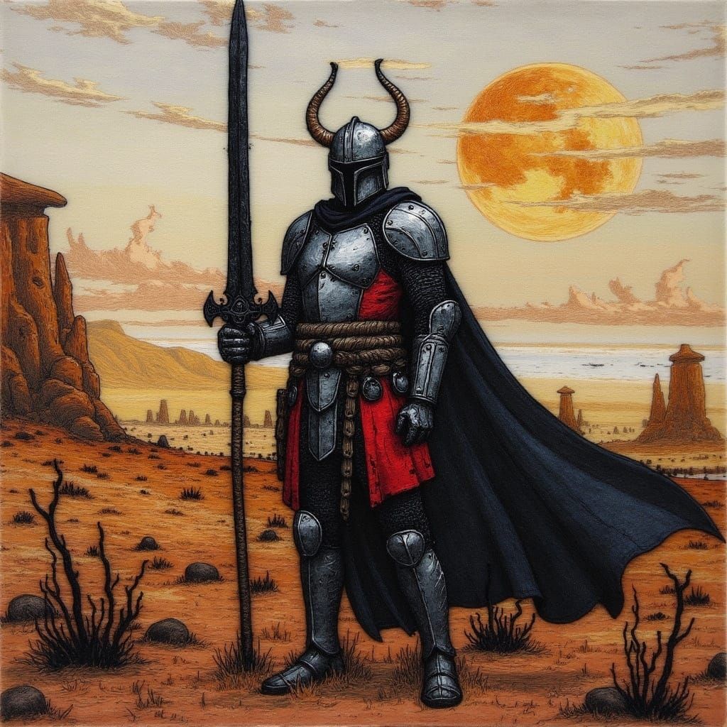 Regal Mandalorian Templar Knight in Majestic Wool Art