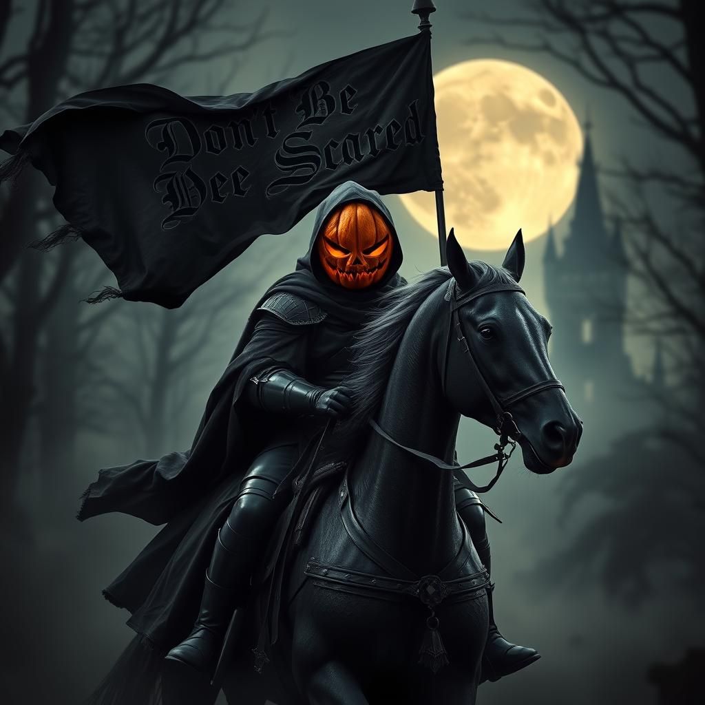 Medieval Pumpkin Horseman in Dark Forest