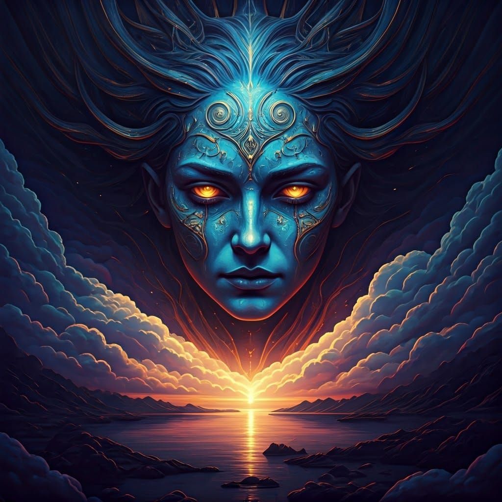 Ethereal Valkyrie Goddess Rises Above River Styx