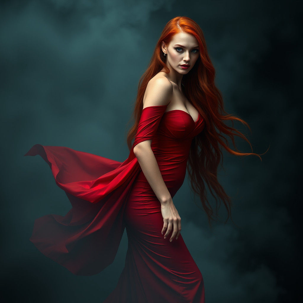 Cyberpunk Goddess Emerges from Dark Fog