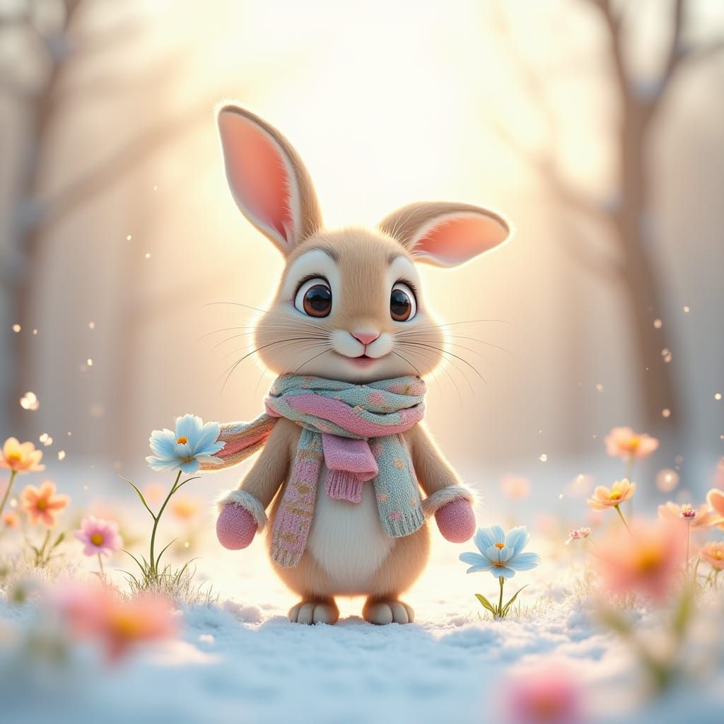 Whimsical Bunny in Springtime Wonderland with Pastel Flowers