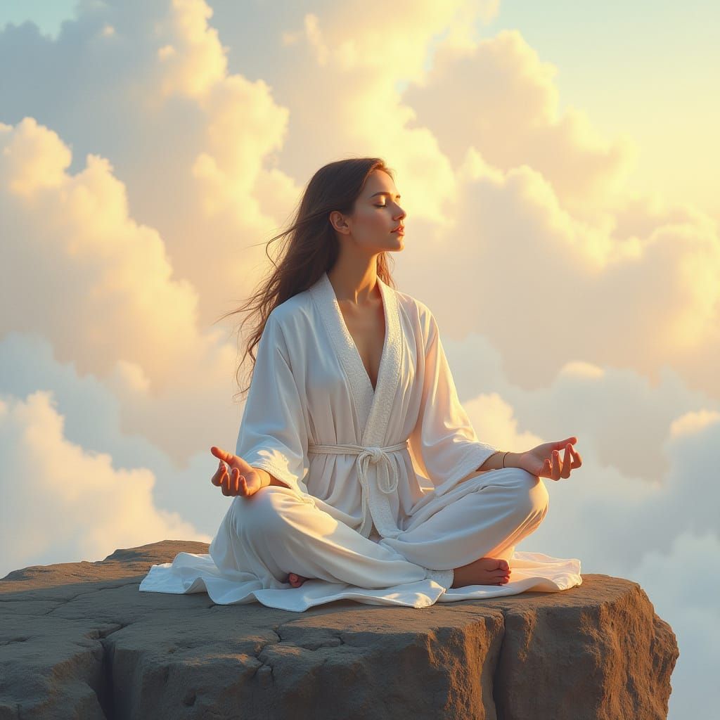 Serene Sunrise Meditation in Dreamy Watercolor Style