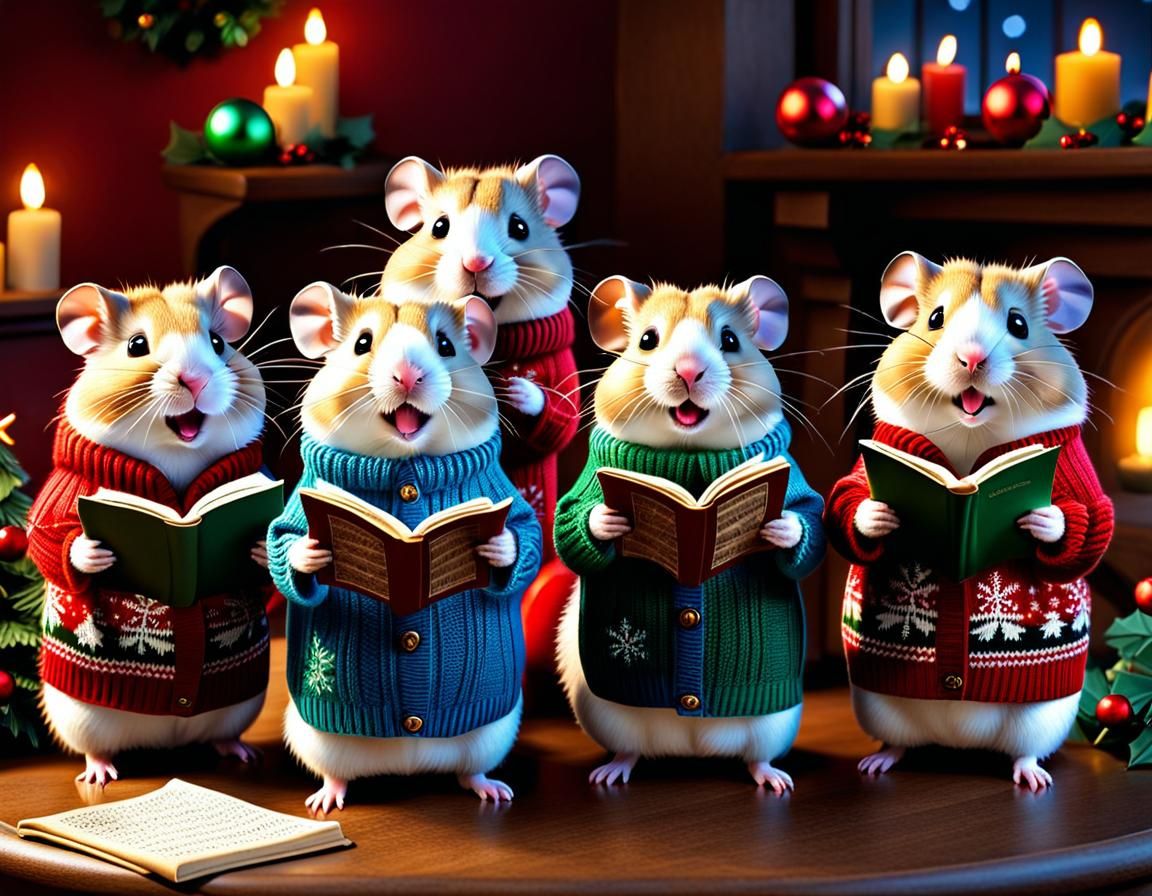 Hamsters Sing Christmas Carols in Colorful Detail