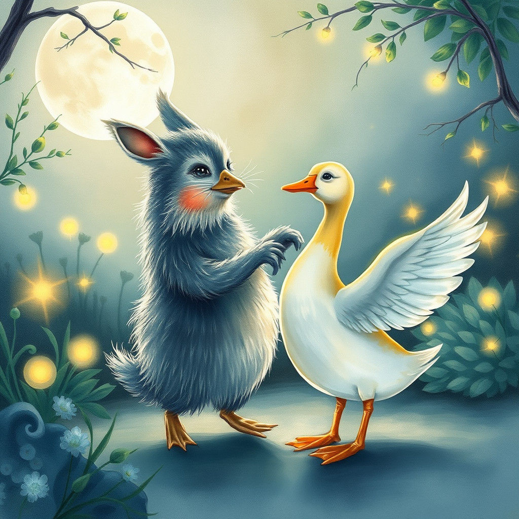 Moucably and Duck Dancing in Watercolor Garden