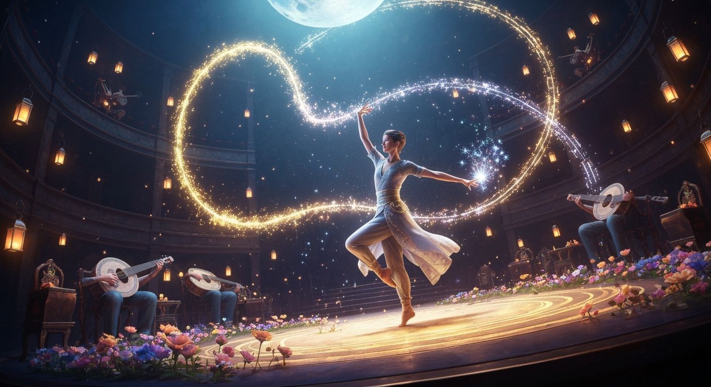 Enchanted Dancer Weaving Magic in Moonlit Theater