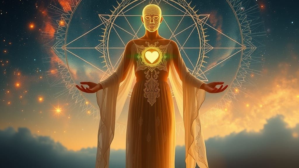 Serene Ethereal Figure in Cosmic Harmony