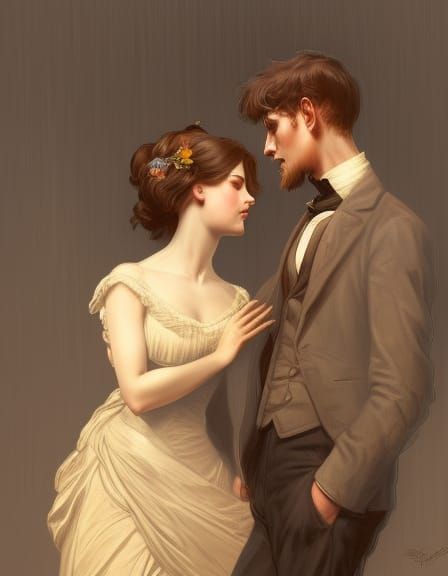 Victorian Couple Portrait in Hyperdetailed Style