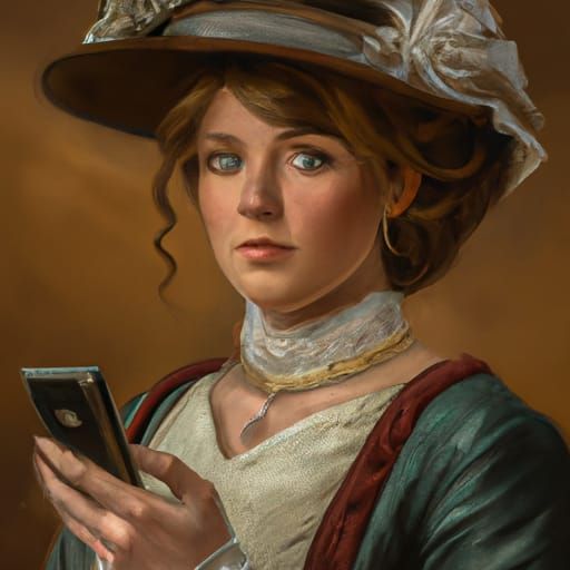 Woman Time Travels to Victorian Era: Oil Painting