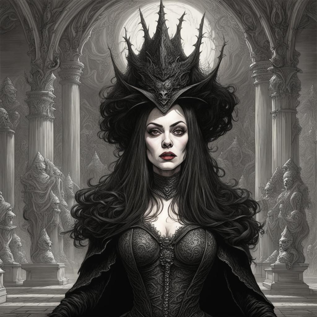 Dark Witch Queen in Horror Illustration Style