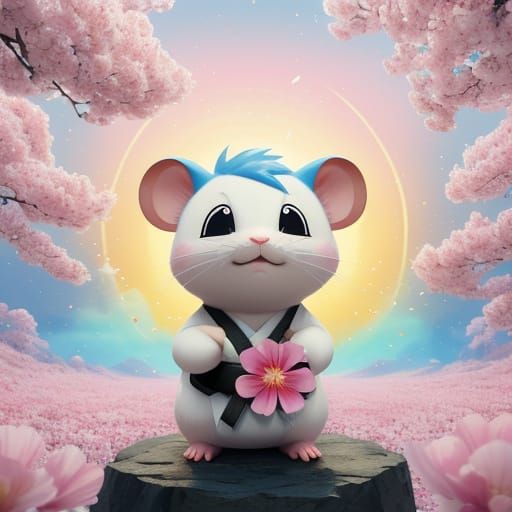 Karate Hamster in Blossom-Storm Dojo: 3D Cartoon