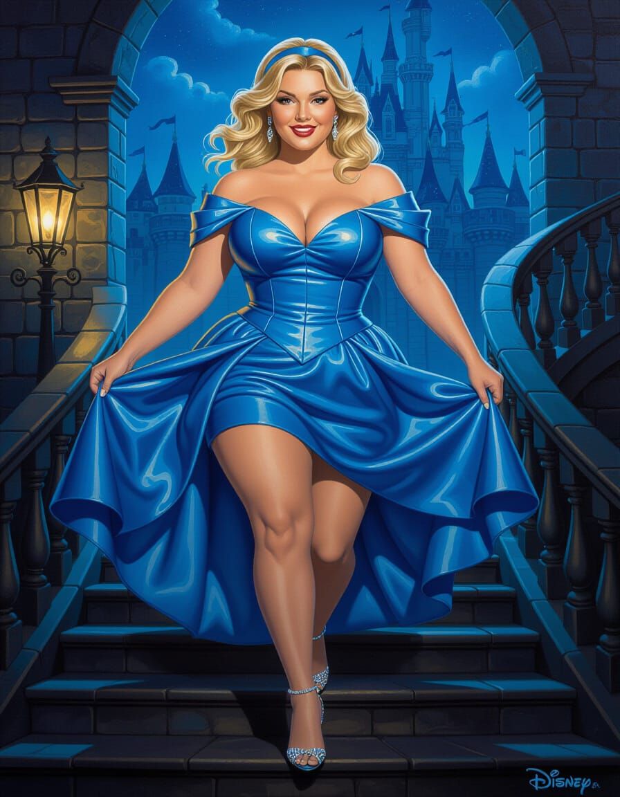 Ominous Cinderella in Leather Minidress, Oil Paint Style