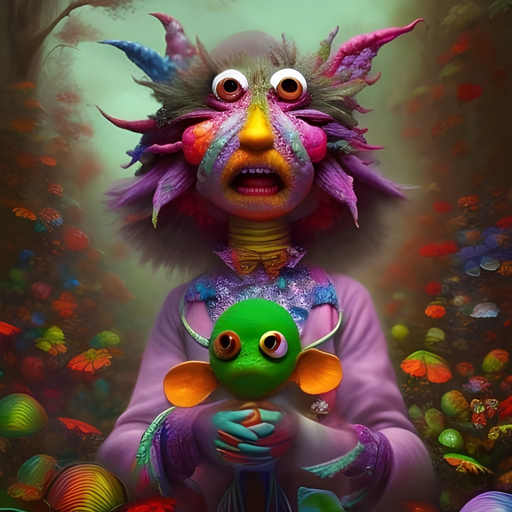 Rainbow Muppet Portrait in Hyperrealistic Style