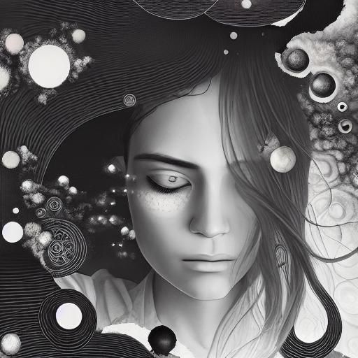 Sad Woman's Eye in Space: Charcoal Drawing