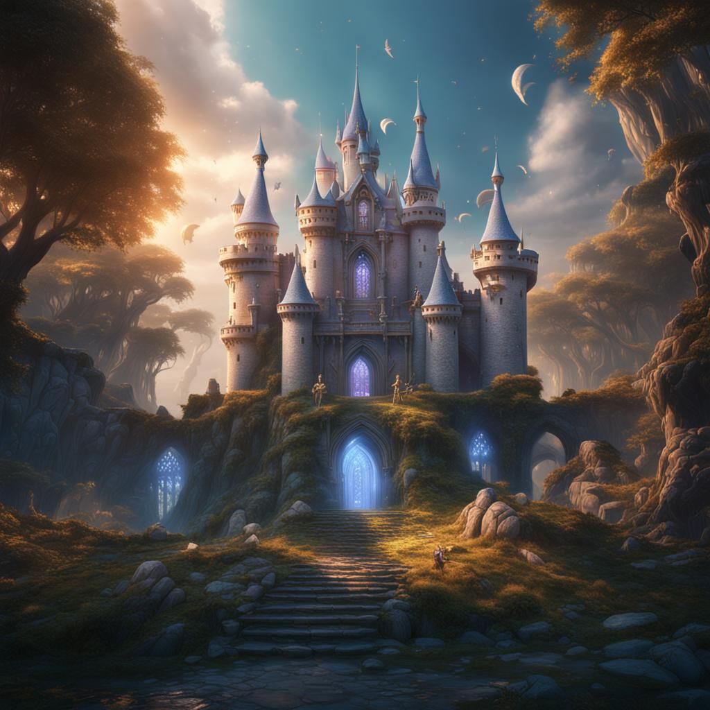 Ethereal Castle with Fairies: Fantasy Concept Art