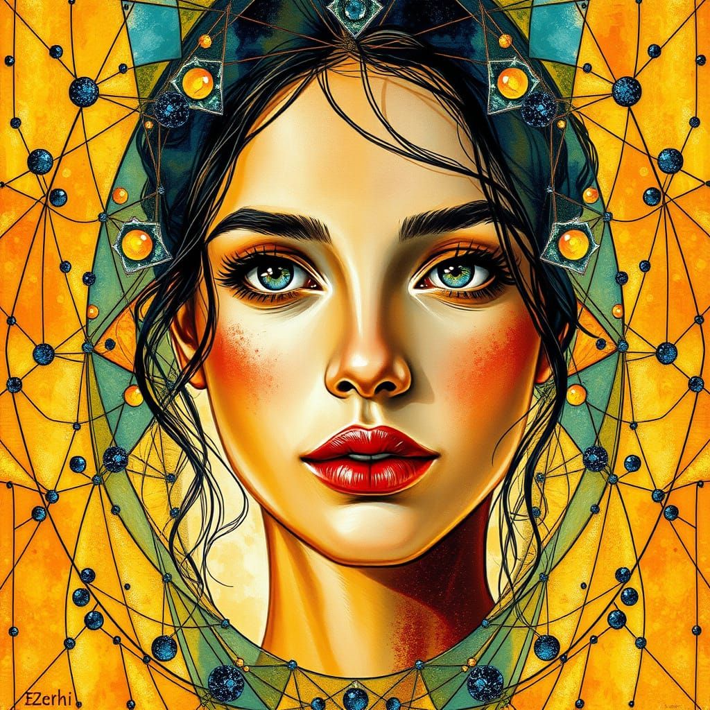 Serene Woman's Face in Gouache Impressionist Style