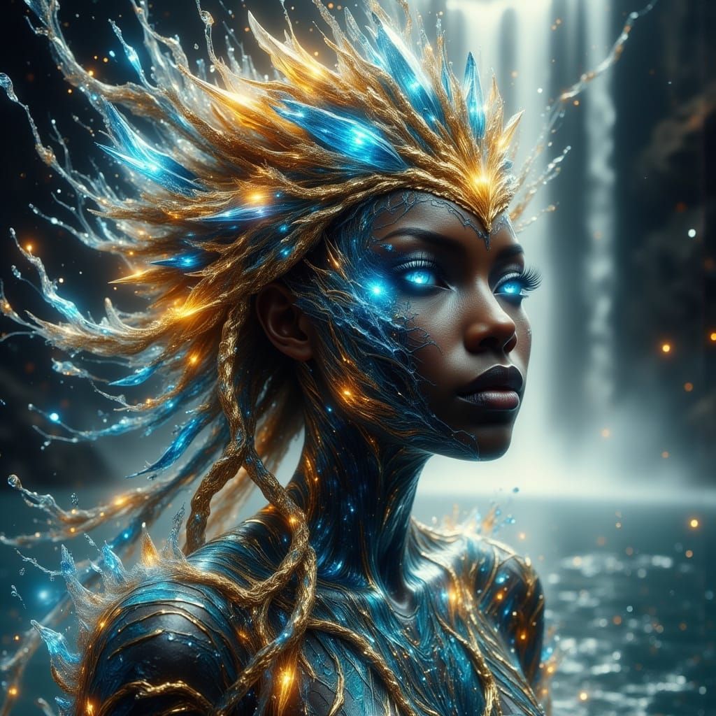 African Queen Emerges from Niagara Falls as Digital Art