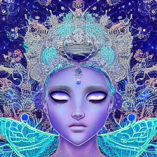 Anime Princess with 3D Mandala in White Hues