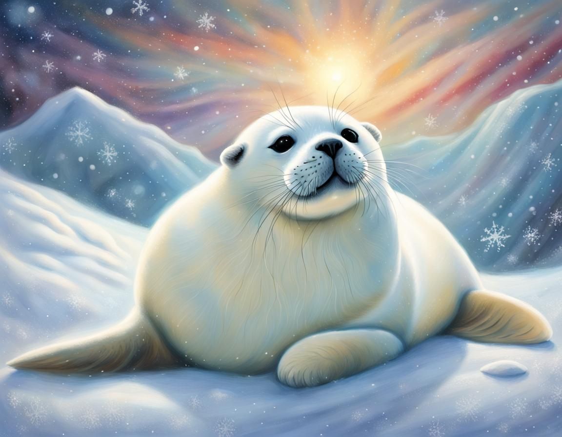 Harp Seal in Sparkling Cosmic Snow