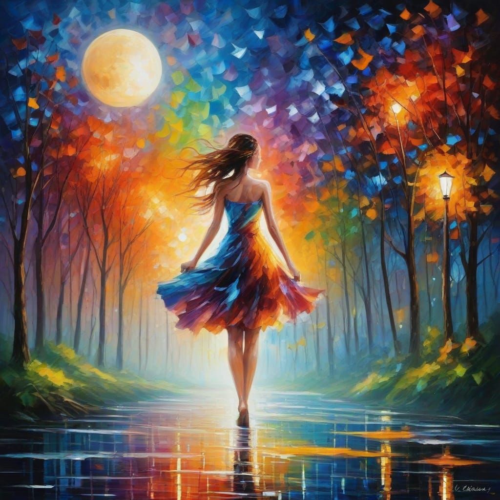 Vibrant Moonlit Scene with Waterfall