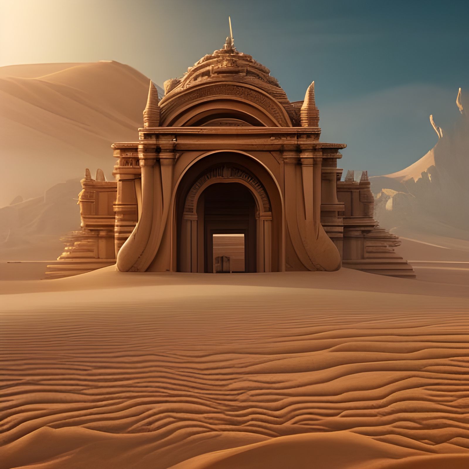 Desert Stone Temple in Bright Sunlight