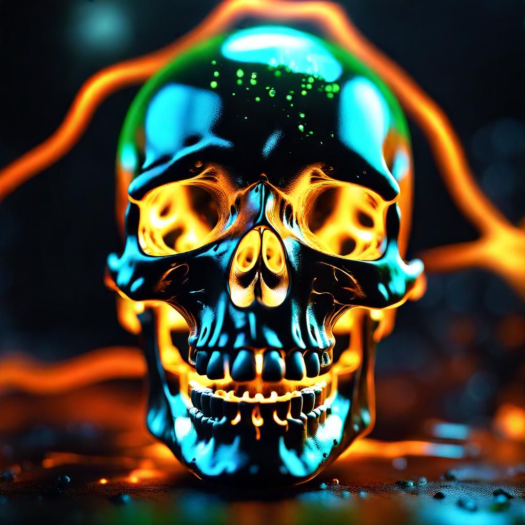 Electric Plasma Flaming Skull in Dark Light