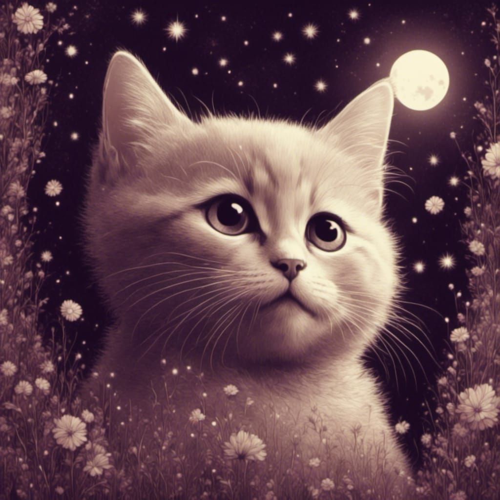 Kitten's Stargazing Adventure: A Blend of Art Styles