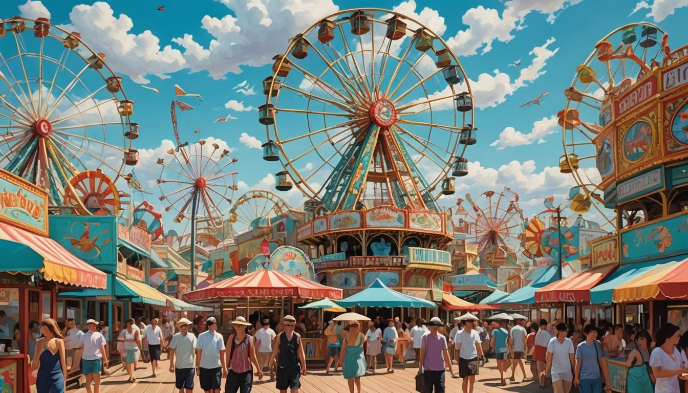 Expressionist Boardwalk with Ferris Wheel and Summer Fair