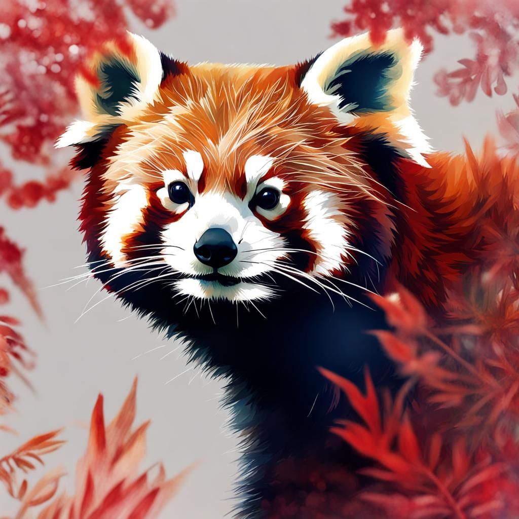 Red Panda with Double Exposure Effect