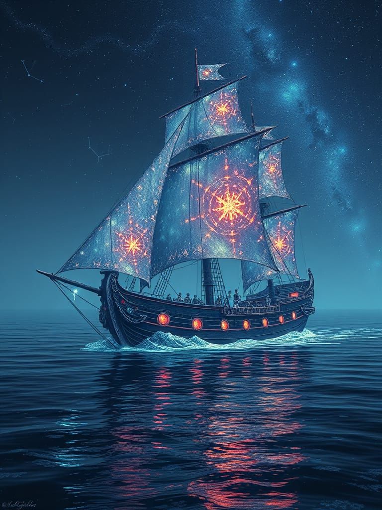 Spectral Galleon Navigating by Starlight, Digital Art