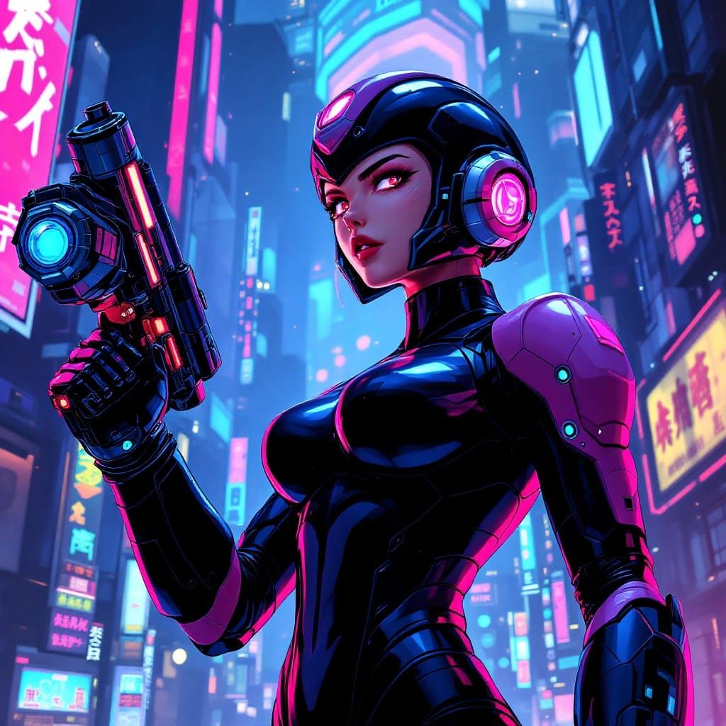 Epic Cyberpunk Warrior in Dystopian Neon Metropolis