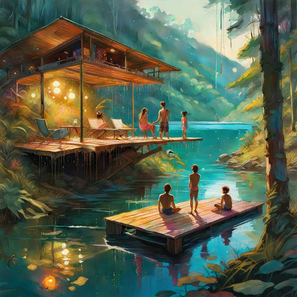 Costa Rica Family Swim: Hyperdetailed Action Painting