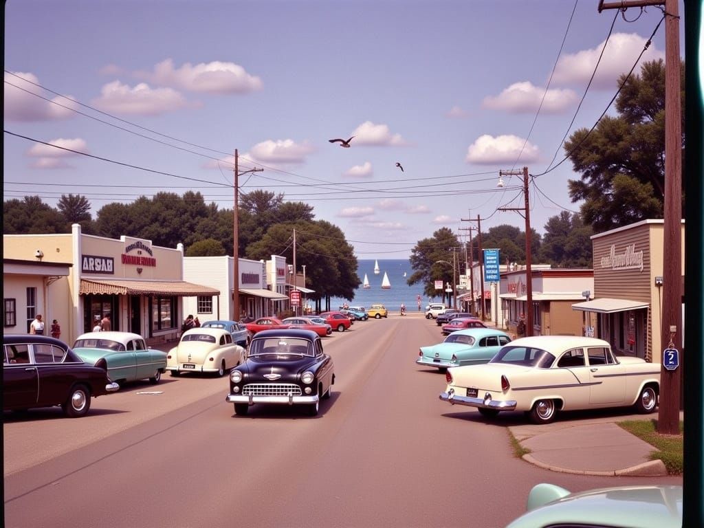 Charming 1950s Lakeside Town on Lake Michigan