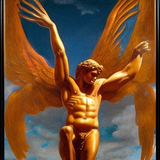 Icarus Falling: A Dramatic Bronze-Winged Depiction