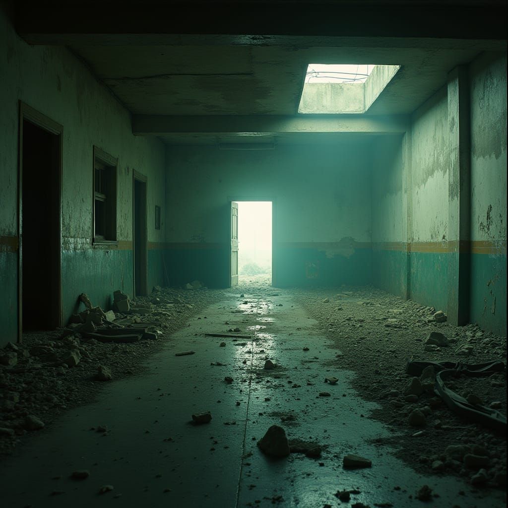 Dystopian Abandoned Building with Cinematic Lighting