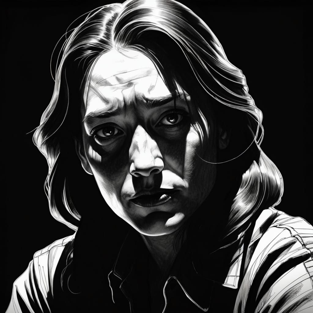 Dramatic Graphite Sketch of a Woman in Film Noir Style