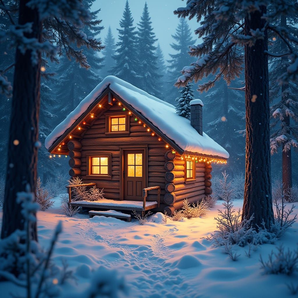 Warmly Lit Winter Wonderland in the Woods