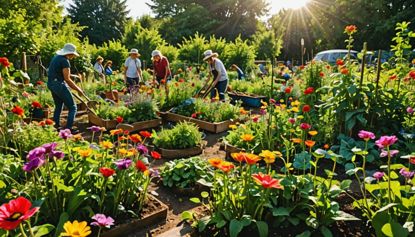 Vibrant Community Garden in Abstract Expressionist Style