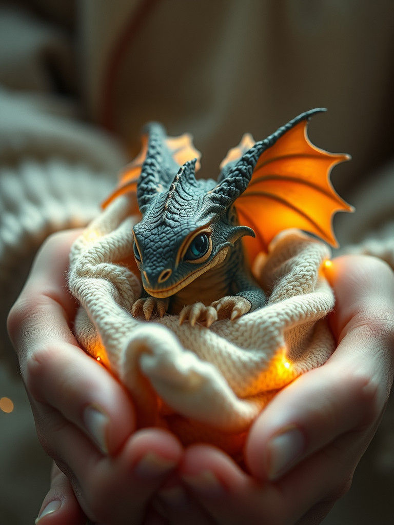 Whimsical Baby Dragon Bathed in Ethereal Light