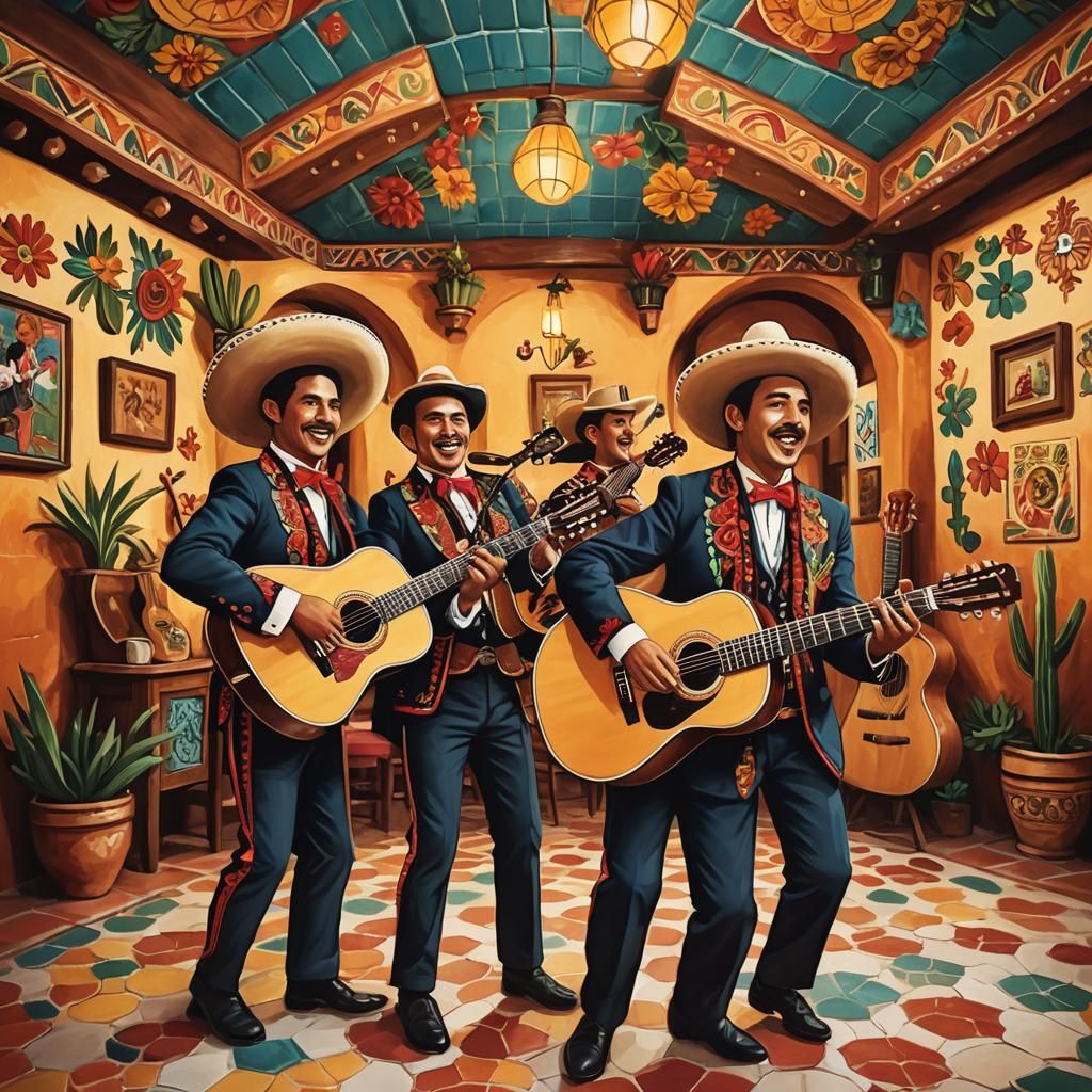 Mariachi Singers in Cozy Restaurant: Mexican Folk Art