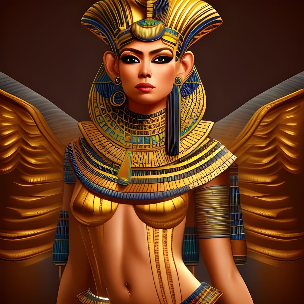 Golden Egyptian Queen: Hyperdetailed Gouache Illustration